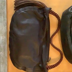 3 Borsetta bags.  Blue denim,brown leather and brownish dark green leather.